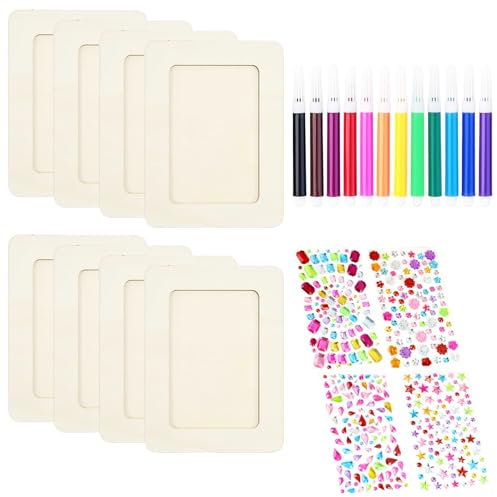 kaiyaya Cornice Per Foto Fai Da Te Cornici 8 Pezzi Cornice Portafoto in Legno con Adesivo e Penne Colorate Cornice per Foto in Legno Cornici Artigianali Set per Artigianato e Attività Creative