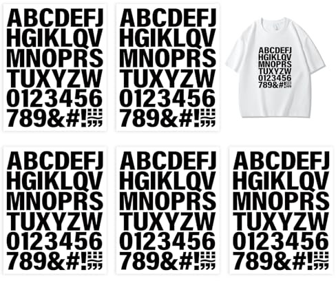 PEAPIN 5 Sheets 2 Inch Iron On Letters Black Alphabet Transfers | Iron On Letters For Clothes T Shirts Jerseys DIY Slogans Heat Transfer Vinyl Alphabet Numbers Easy Apply Durable