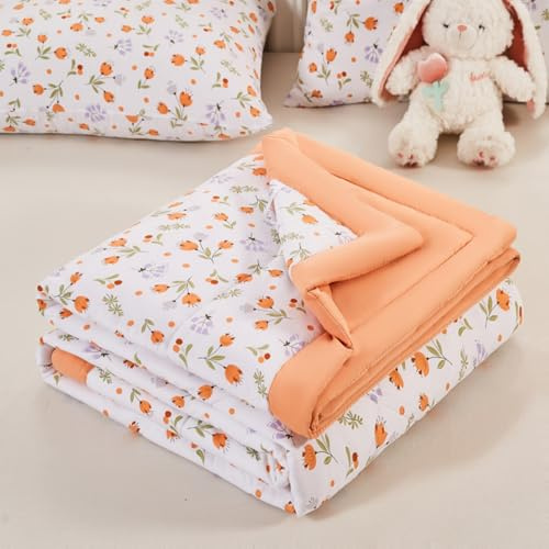Odot Coverless Duvet 4.5 Tog for Single Double King Size, Summer Duvet No Cover Cosy and Lightweight Quilt Breathable Bedspreads Quilted Throw for Beds (Orange tulips,150 * 200cm)