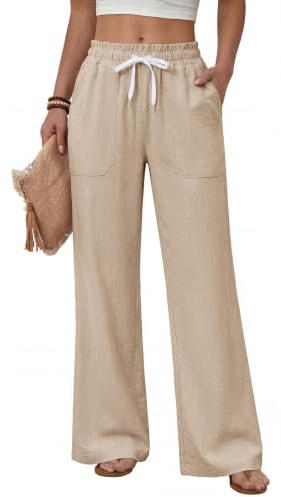 heekpek Pantalon Leger Ete Femme Fluide Taille Haute Elastique Ample Pantalons Detente Pantalon Droit Femme Chic et Elegant avec 4 Poches