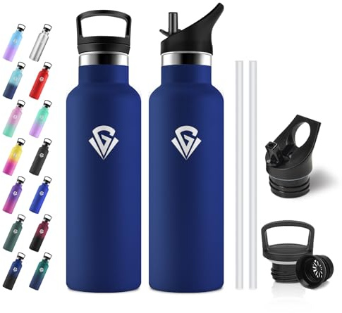 JAPORIA Botella Agua Acero Inoxidable 500ml, Botella Termica con Pajita, Fácil de Limpiar, Aislamiento al Vacío, Cantimplora Termica para Escuela, Camping, Gimnasio
