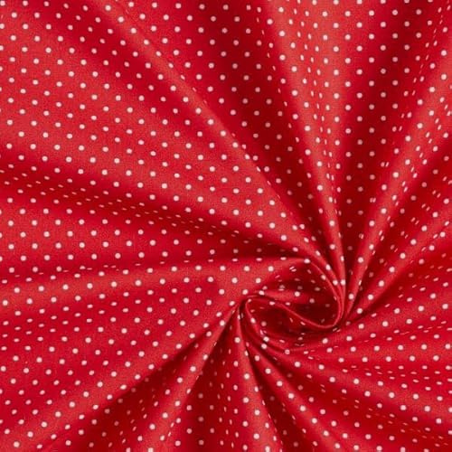 Tessuto Cotone 100% a Pois– 100 cm x 148 cm Stoffa per Cucito, Tessuti al metro, Stoffa cotone al metro, Cotoni per cucire (18 colori disponibili) (Rosso)