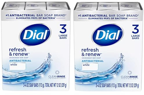 Dial Antibacterial Bar Soap, Refresh & Renew, White, 3-4 OZ Soap Bars - 2 Pack
