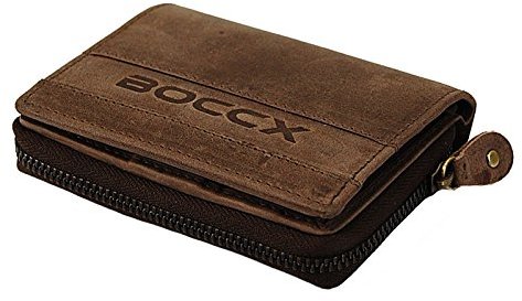 BOCCX funktionale kleine Reißverschluss Geldbörse Leder Portemonnaie Vintage Geldbeutel für Damen Herren Börse 40035 präsentiert von GoBago (Dunkelbraun)