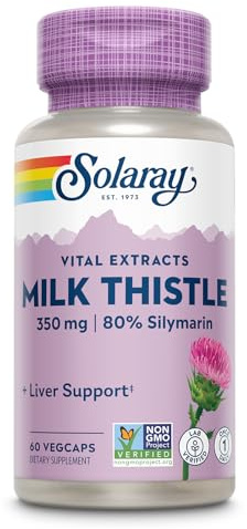 SOLARAY Milk Thistle Seed Extract 350 mg Guaranteed to Contain 80% Silymarin, Traditional Liver Support, Vegan & Lab Verified for Quality, 60 Day Money-Back Guarantee, 60 Servings, 60 VegCaps