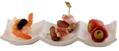 Piatto Piattino da Portata 3 Sezioni in Porcellana Bianco Scodella per Sushi Spuntino Antipasto, 3 Sezioni Trento Collection Tish