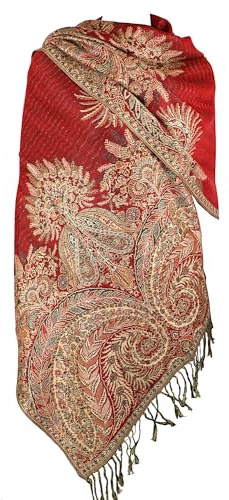 Achillea Écharpe réversible en pashmina cachemire, châles et étoles pour robes de soirée, foulards indiens exotiques pour toutes les saisons, Rouge, 28 W x 76 L