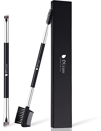 DUcare Juego de 2 cepillos para cejas de doble punta Cepillo profesional para cejas Cepillo para cejas en ángulo y cepillo Spoolie Cepillo para pestañas Cepillo de cerdas sintéticas y peine para cejas