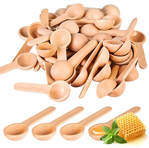 Vegena 100 cucchiai in legno piccoli, rotondi in legno, con manico corto, cucchiaio per spezie, miele, caffè, sale, barattoli per marmellate, zucchero, bambini (6,8 cm)