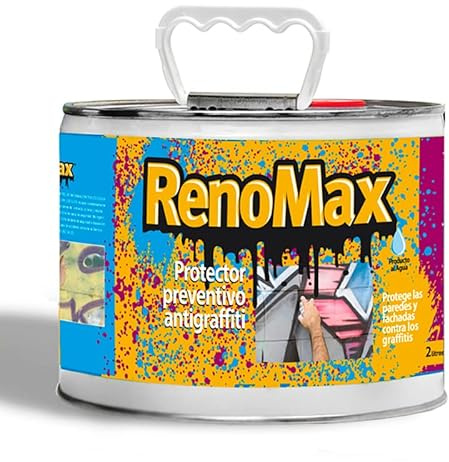 Renomax - Pintura Antigraffiti | Protector Preventivo Antigraffitis, Pinturas y Suciedad | Impermeabilizante Transparente Fácil de Aplicar, Efecto Rápido, Eficaz | Potente y Seguro para Fachadas | 5L