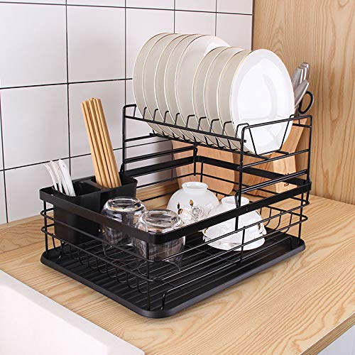 Mi Ko Mi Ka Escurreplatos de Cocina con Bandeja - Escurridor de Platos con cesto para Cubiertos - Cesta para secar Tazas Vasos ollas (27cm Alto)