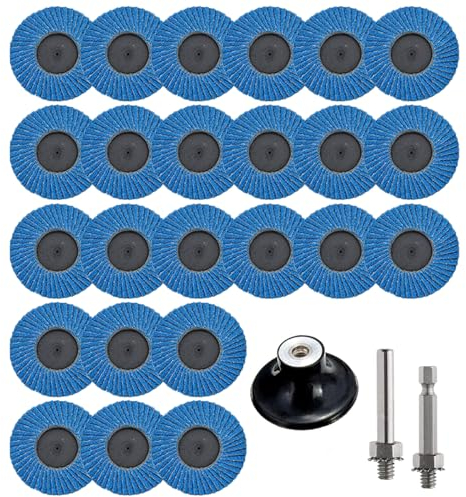 ANBOO 24 Stück Schleifscheiben Set Körnung 40/60/80/120, 2 Zoll/50mm Fächerscheiben Zirkonkorund Schruppscheibe für Metall Holz Stahl Fächerscheibe Trenn-Winkelschleifer 2 Tablett + 1 Rundstange