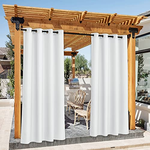 PONY DANCE Cortina de Exterior Impermeable Cortinas Blancas de Exterior Terraza con Ojales para Porche Pergolas de Jardin, 2 Piezas, 140x213 cm