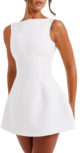 LuFeng Women's Summer Sexy Sleeveless Zipper Mock Neck Slim Fit A-line Mini Dress Bodycon Party Club Dress for Women
