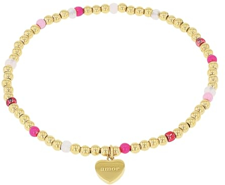 Amor Armband Edelstahl Damen Armschmuck, mit Glas, Schmuckstein synth., 17 cm, Gold, Herz, Kommt in Schmuck Geschenk Box, 2034472