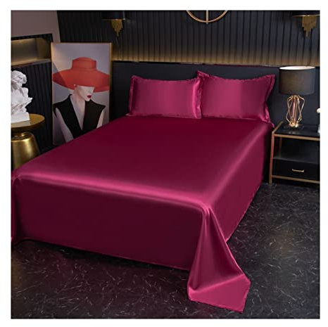 Bettlaken ohne Gummizug in 100% Polyester Mikrofaser Betttuch Haustuch ohne Gummi Glatt und Weich Laken viele Farben und Größen(Wine red,Flat Sheet 180x230cm)