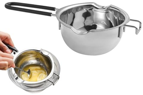 Cuenco para derretir chocolate | Olla de cera de 400 ml con mango de silicona resistente al calor | Olla de acero inoxidable para mantequilla, caramelo, queso, fabricación de velas, cuenco de fusión