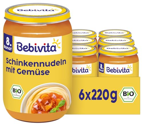 Bebivita Schinkennudeln mit Gemüse-Allerlei, 6er Pack (6x220g), Menü ab 8. Monat