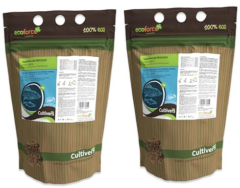 CULTIVERS Harina de Pescado 2x1 kg Abono Ecológico para Plantas Universal aporte de Nitrógeno y Fósforo. Fertilizante Activador del Crecimiento. Aumenta la Fructificación y Maduración