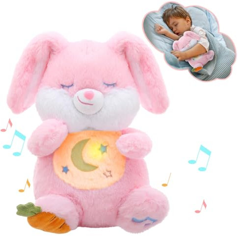 seOSTO Schlummer Kuscheltier, Beruhigende Bunny, Atmende Bunny, Schlafotter Plüsch mit Atembewegung und Musik Musikalische, Beruhigungspuppe für Baby Spielzeug, Neue Baby Geschenke