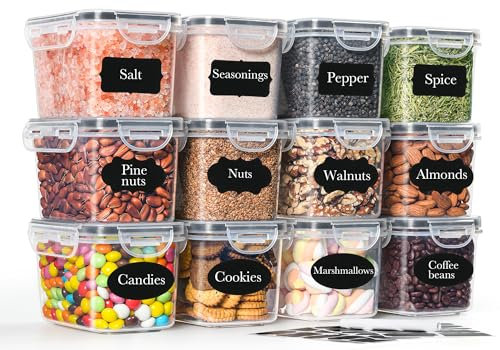 GoMaihe Vorratsdosen mit deckel luftdicht 12er-Set: Aufbewahrungsbox Küche Klein 800ml mit Etiketten | Lebensmittelbehälter für Müsli Zucker und Gewürze | BPA-FREI | Spülmaschinenfest