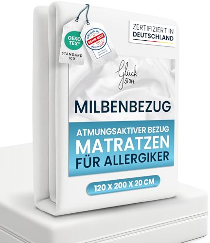 Glückstoff® Premium Milbenbezug Matratze 120x200x20 [ZERTIFIZIERT IN DEUTSCHLAND] Allergiker Bettwäsche Set Anti Milbe - Allergiker Matratzenbezug - Encasing Bettwäsche Anti Milben - Milbenschutzbezug