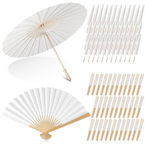 SilTriangle 36 Set Wedding Parasols Hand Fan for Guests, White