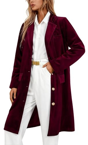Trenchcoat para mujer de terciopelo, manga larga, con solapa, elegante, invierno, cardigan largo, prenda exterior, blazer baggy de vellón, abertura en la parte delantera, suéter de una hilera, outwear