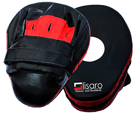 Lisaro Pratzen Handpratzen Focus Pad Pratze Kick Boxen Kampfsport MMA Schlagpolster, Echt-Leder schwarz-rot