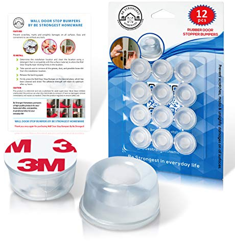 Rubber Door Stop - Door Stoppers 12 Pack – Clear Rubber Door Stopper Bumpers Wall Mounted - Door Stops Rubber Self Adhesive - Rubber Door Stops Guard Your Wall Against Slam Door Knob and Handle (12)