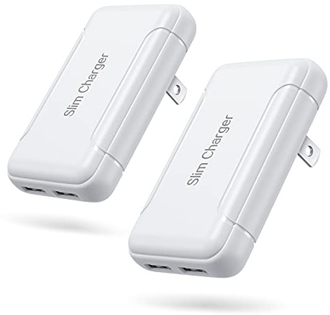 Slim Wall Charger, 2 Pack 3A/5V Dual Port USB-A Wall Charger with Foldable Plug, Flat Double USB Wall Plug Portable Fast Charging Block for iPhone 17/16e 16 15 14 13 12 11 Pro Max/X,iPad,Samsung,Pixel