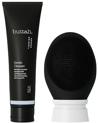 Buttah Skin by Dorion Cleanse + Vibe Brush Kit | Vibe Cleansing Face Brush | Buttah Facial Cleanser 3.4oz | 2-Speed Sonic Pulsating - Gentle Exfoliation - Water Resistant