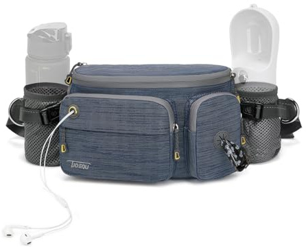 TUDEQU Dog Large Walking Bag,Bumbag,Running Waist Bag,Fanny Pack with Two Bottle Holder,Hiking Waist Pack for Men,Hip Bag