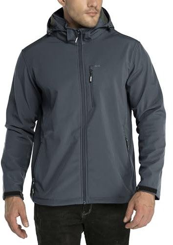 33,000ft Softshell-herrjacka, vattentät, vindtät vinterjacka, varm fleecefodrad vindjacka, funktionell jacka, utomhusjacka för vandring, cykel, camping, Mörkgrå, XXL