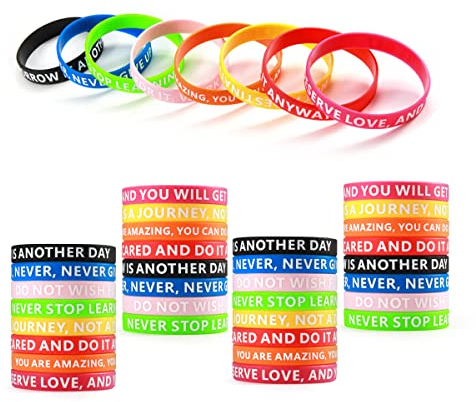 LTDOOIT 32 STK Motivationsarmbänder Silikon Erwachsene Herren Damen, Inspirierende Gummi Armbänder Set 8 Farben Schwarz Blaue Pink, Silikonarmbander Elastisch Fitness Laufen Sport Party Geschenke