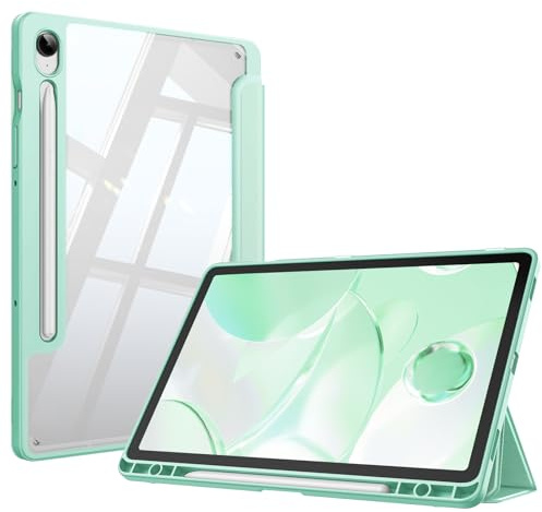 Fintie Funda para Samsung Galaxy Tab S10 Lite 10.9 2025/S10 FE y S9 FE/S9 11 2023 Soporte para S Pen, Funda Híbrida Delgada a Prueba de Golpes con Carcasa Trasera Transparente - Verde Claro