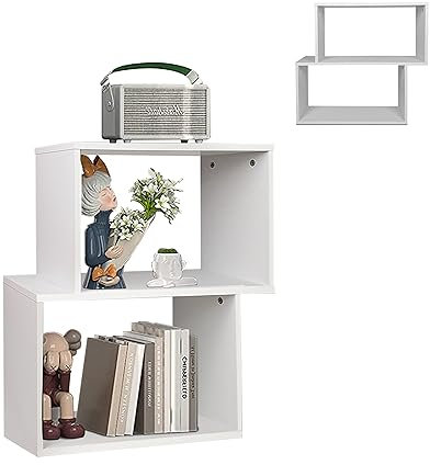 SFAREST 2-Tier Wooden Bookcase, 2-Cube Display Bookshelf with Irregular Modern Design, Freestanding Storage Rack for Living Room, Bedroom and Office(White,70 x 22 x 64cm)