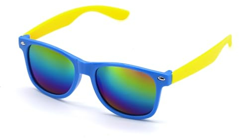 CHEERYMAGIC Kids Polarised Sunglasses Girls Boys, UV400 Protection Retro Eye Glasses Toddler Sunglasses for Kids Summer Beach Park School Shopping Party Decoration A6-XCDSYJ (Blue&Yellow)