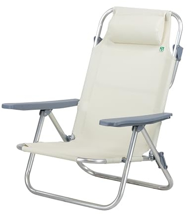 Totò Piccinni Spiaggina AVANA sedia sdraio pieghevole in Alluminio e Textilene con cusino e braccioli e schienale alto reclinabile 6 posizioni (1, Beige)