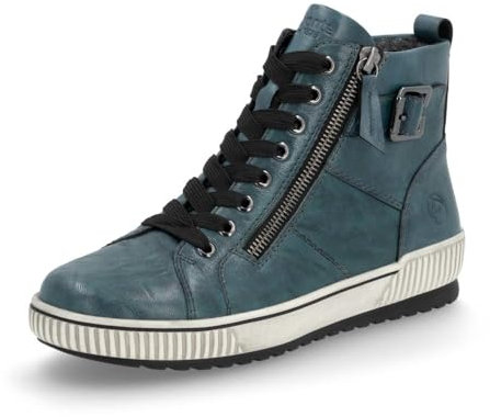 Remonte Damen High-Top Sneaker D0777, Frauen Halbschuhe,lose Einlage,schnürer,schnürstiefeletten,mid Cut,straßenschuhe,Sportschuhe,blau (12),39 EU