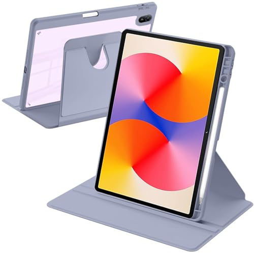 Coque Rotative Compatible avec Huawei MatePad SE 11 Pouces 2024 avec Porte-Stylo, Rotation à 360° Support Étui Housse Protection Dos Transparent, Réveil/Sommeil Auto, Violet Lavande