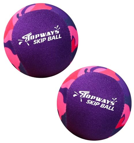 TOPWAYS Beach Pool Bouncying Ball, Water Skip Ball, Swimming Water-Proof Beach Toys, Pool Games for Kids & Adults (2PCS Purple Camouflage)