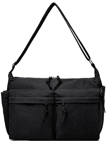 Makukke Cord Tote Bag Shopper Tasche Damen Umhängetasche Groß Handtasche Schultertaschen für Arbeit Büro Reisen Einkaufen Schule (Schwarz#2)