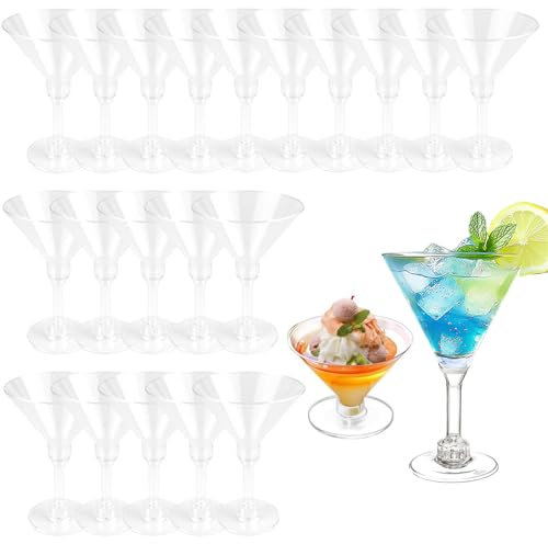 chiquieray 150ML Martini Glasses,20Pack Plastic Martini Glasses,Adjustable Plastic Martini Cocktail Glasses,Reusable Cocktail Glasses foWeddings,Parties,Birthdays and Anniversary (Clear)