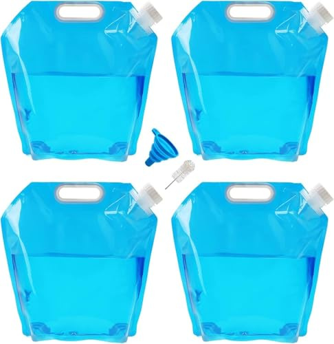 HTRTRR Folding Water Bag Set, 10L Collapsible Water Carrier 4PCS, Portable Outdoor Water Storage Bag for Camping, Hiking, Travel, Picnic, Emergency Use