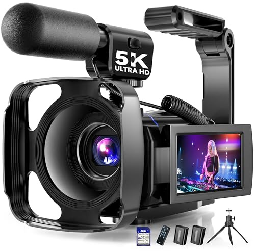 5K Video Camera Camcorder, UHD 64MP Vlogging Camera for YouTube with 3 270° Rotatable Touch Screen, Digital Camera with IR Night Vision, 16X Zoom/WiFi/Webcam/HD/32GB Card/2 Batteries/Microphone
