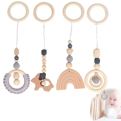 FENYW Juego de arcos de juego para bebé a partir de 0 meses, arca de juego, colgante de arca de juego, de madera, para niñas y niños, color gris