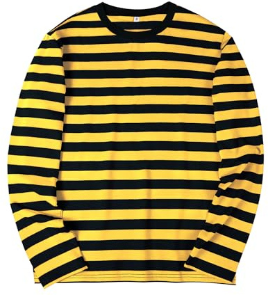 KESIHAN Mens Striped Long Sleeve Shirt Crewneck Casual T-Shirt Basic Stripe Cotton Spandex tee Shirt