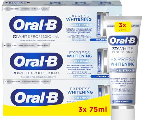 Oral-B 3D White Professional Express Whitening Zahnpasta/Zahncreme/Toothpaste für ein Frisches Strahlen, Zahnaufhellung in kürzester Zeit, Kühle Minze — 1x75ml (Packung mit 3)