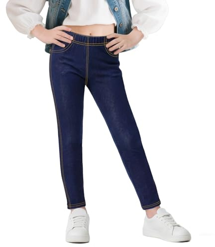 Baogaier Flickor Leggings, Stretchiga Slim Fit Jeggings Bekväma Jeans Legging, Barn Andningsaktiva Mjuka Hög Midja Leggings Lediga Långa Byxor Barnkläder för 6–13 år, Marinblå, 11-12 år